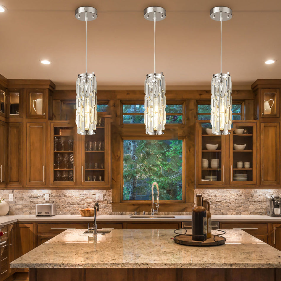 LumeGleam - Suspension industrielle vintage avec abat-jour en cristal clair pour un éclairage élégant  
