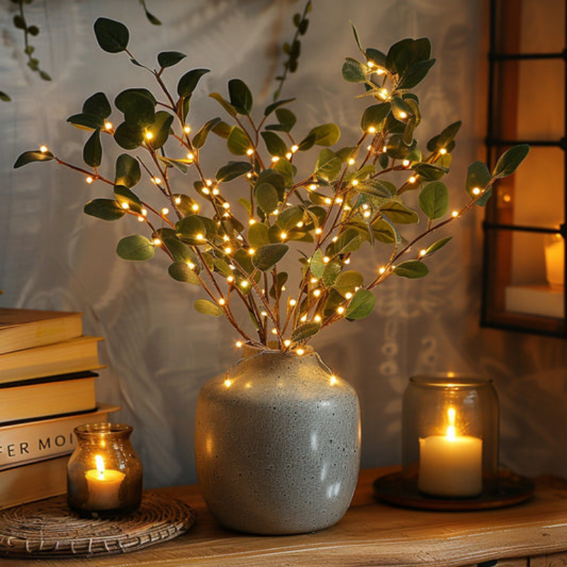 LumiFlair – Lampe décorative en forme de branche avec disposition linéaire des feuilles  