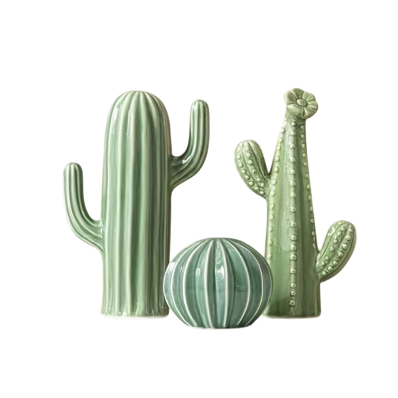 DesertBloom – Ensemble de 3 ornements cactus en céramique pour décoration moderne