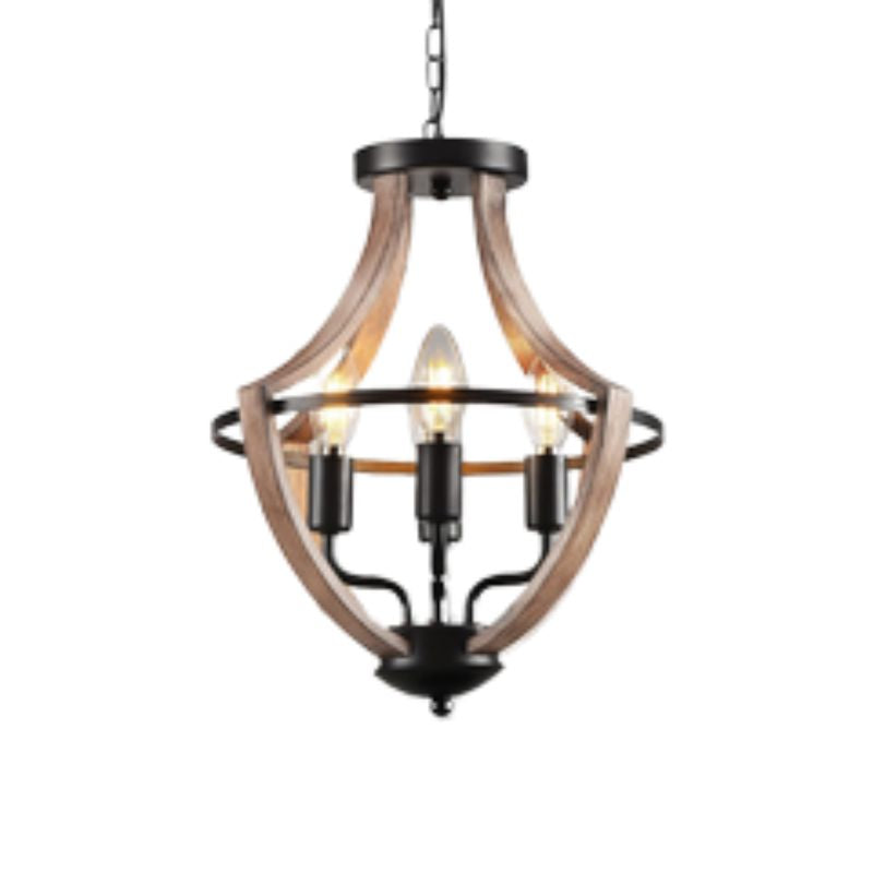 RusticLume – Lustre rustique à 4 lumières en bois et métal  
