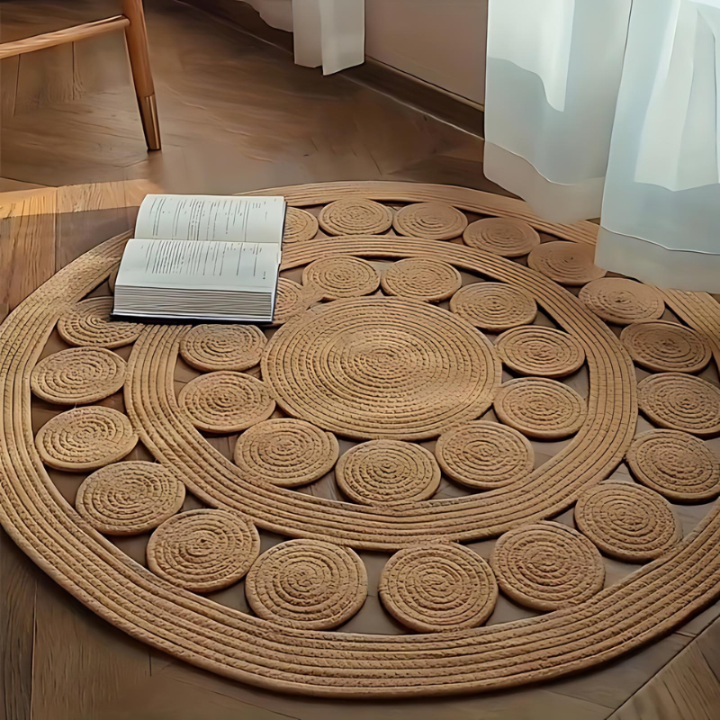 NatureWeave – Rundt tæppe med indviklet cirkulært mønster