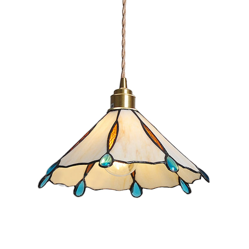 VitraGlow – Retro Tiffany glaspendel i kegleform med vintage charme