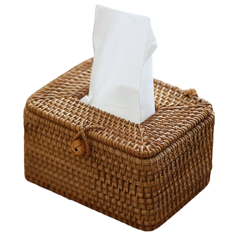 NatureWeave – Boîte à serviettes en rotin faite main avec couvercle et texture naturelle  