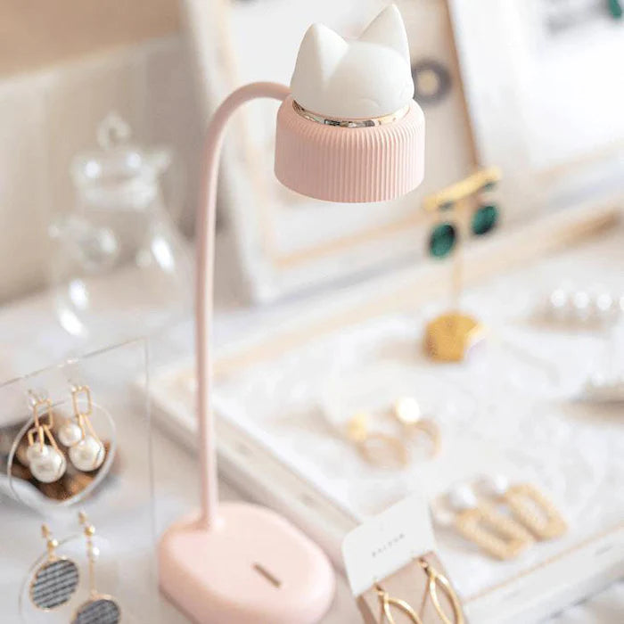LumoKitty – Lampe de table LED avec design oreilles de chat et lumière douce pour la lecture