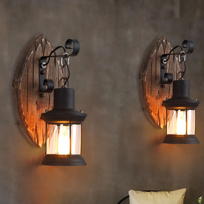 RusticGlow - Applique murale vintage en bois avec abat-jour en fer pour décoration du rez-de-chaussée