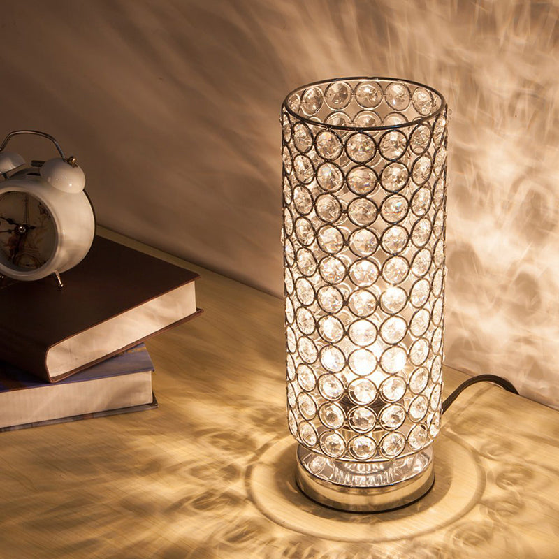 LustraGlow - Lampe de table en cristal fine avec finition chromée et lueur douce et chaude