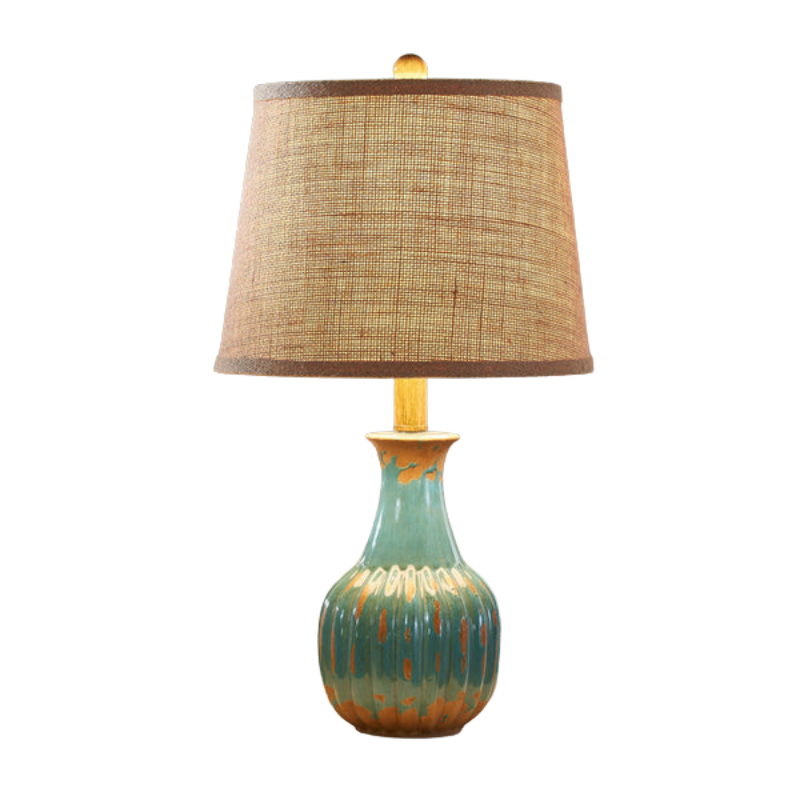 CeramiGlow – Vintage Flaskeformet Keramik Bordlampe med Stofskærm