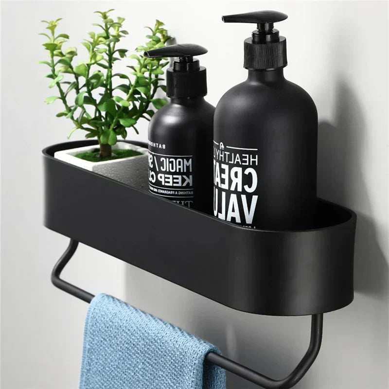 BathSpace – Étagère de salle de bain élégante avec porte-serviettes pour rangement compact et stylé