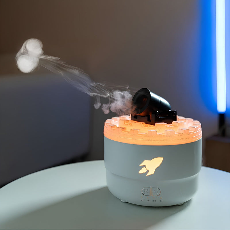 VaporBlast – Kanonformet luftfugter med farvet lys og tågekontrol til kreativ velvære