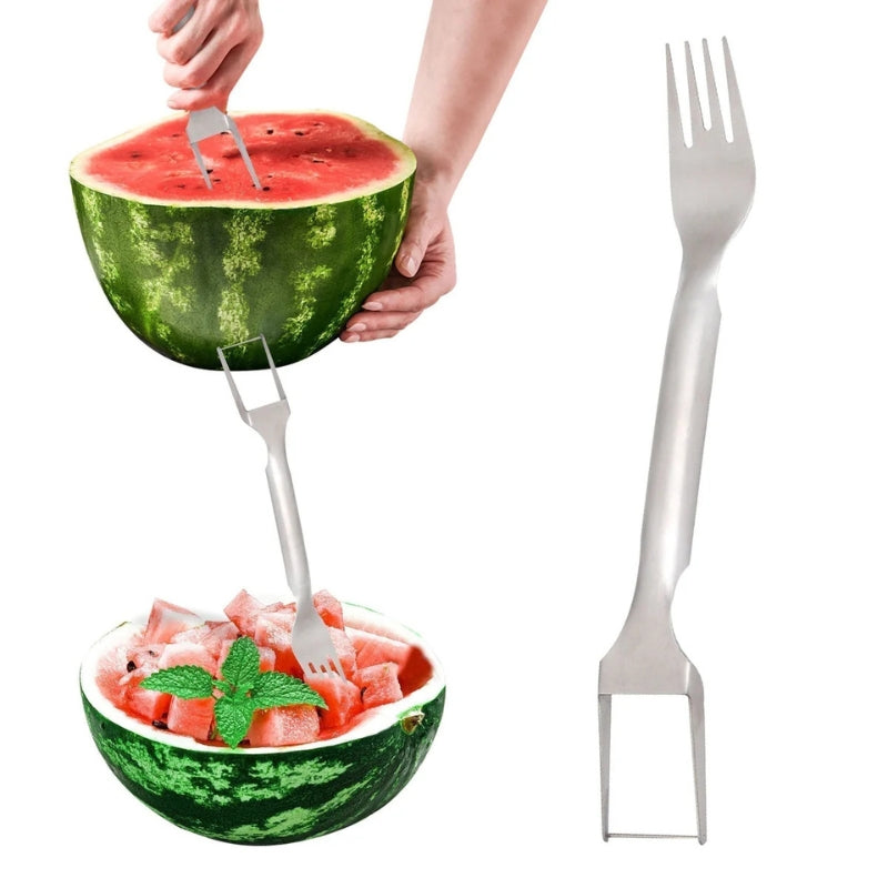 JuiciCube – Coupe-melon et fourchette deux-en-un pour préparation facile des fruits