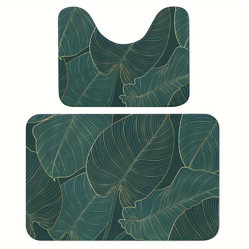 LeafHaven – Ensemble de tapis de bain avec motif tropical et dos antidérapant