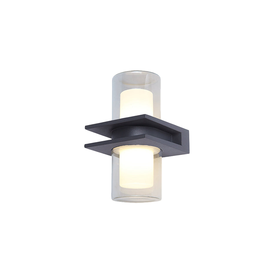 DualRay – Moderne cylindrisk sort metal- og glas udendørs væglampe
