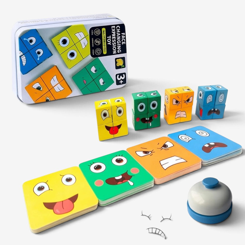 Mimicube - Jeu de puzzle d'expression avec blocs en bois