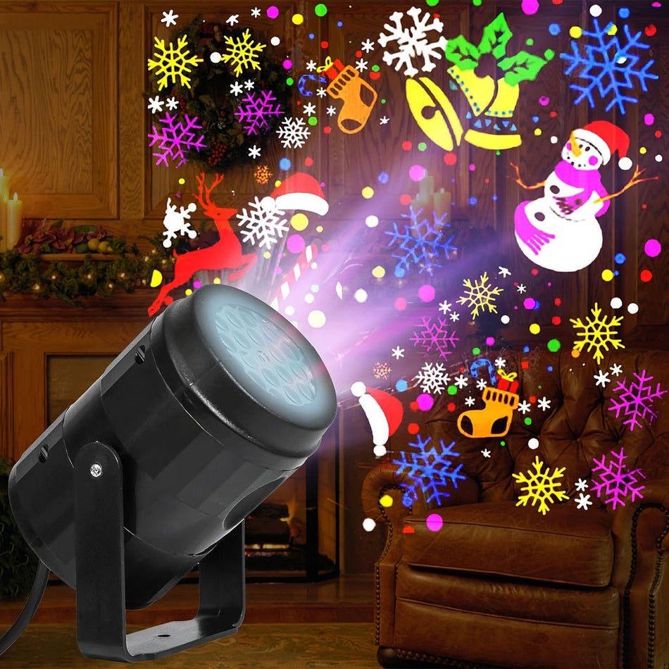 SnowGlow - Projecteur LED de vacances avec flocons de neige rotatifs et design festif