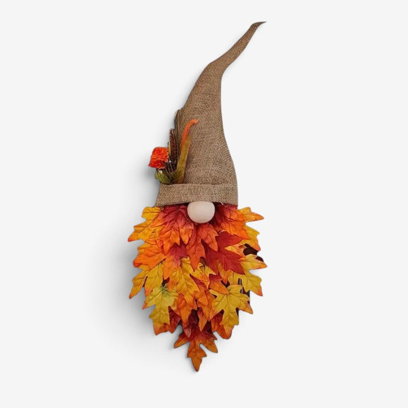 Plaque suspendue rustique pour porte avec gnome et feuilles d’automne