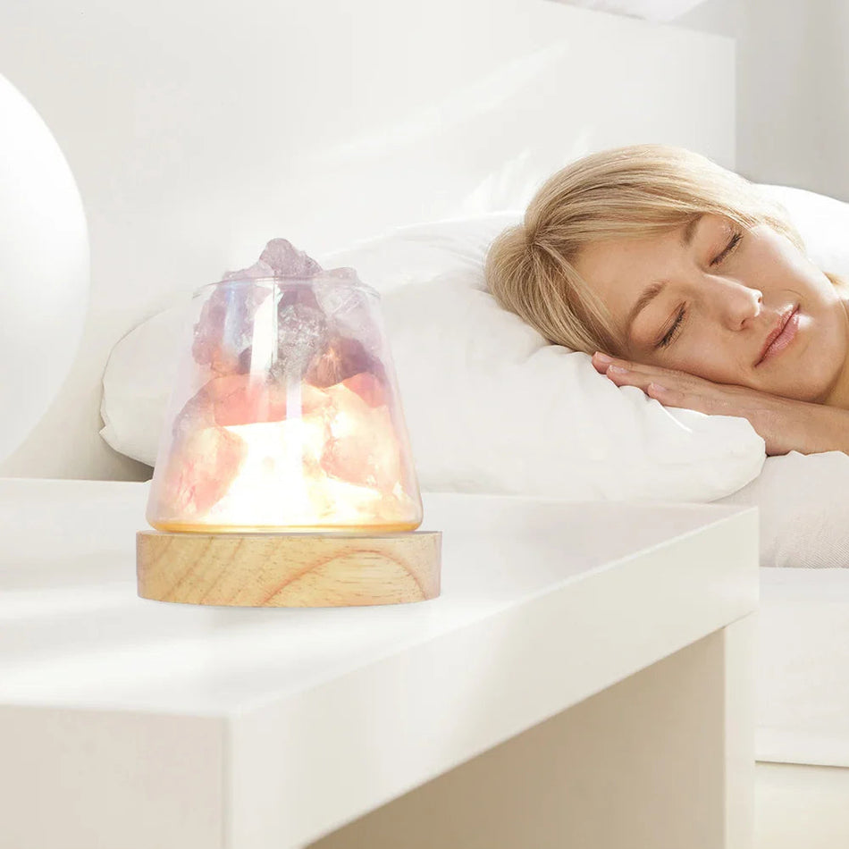 HimaGlow - Lampe de sel élégante avec lumière apaisante et diffuseur d’huile essentielle