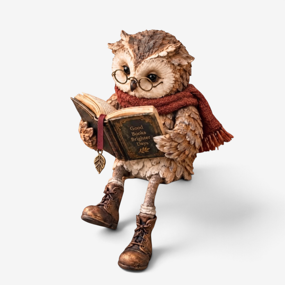 Læseora – Figurine de hibou lecteur avec un livre ouvert