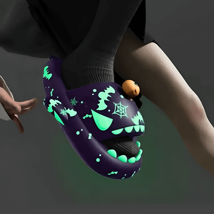 Halloween Shark Slippers with Pumpkin Design