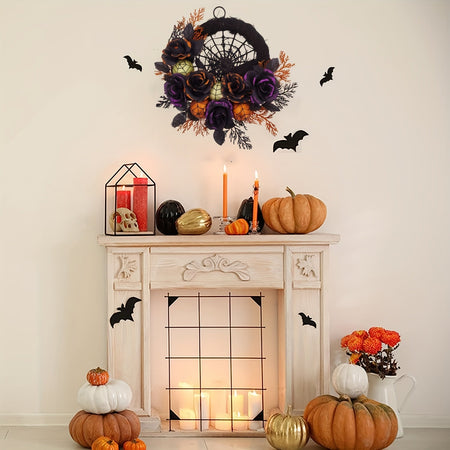 Halloween Wreath with Spiderweb and Roses