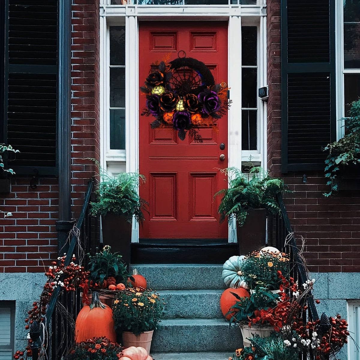 Halloween Wreath with Spiderweb and Roses