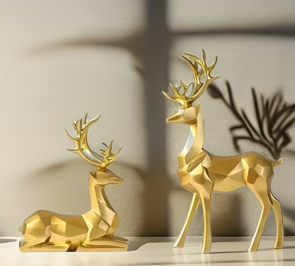 CrystalAntlers - Ensemble de rennes en résine élégants pour décoration festive