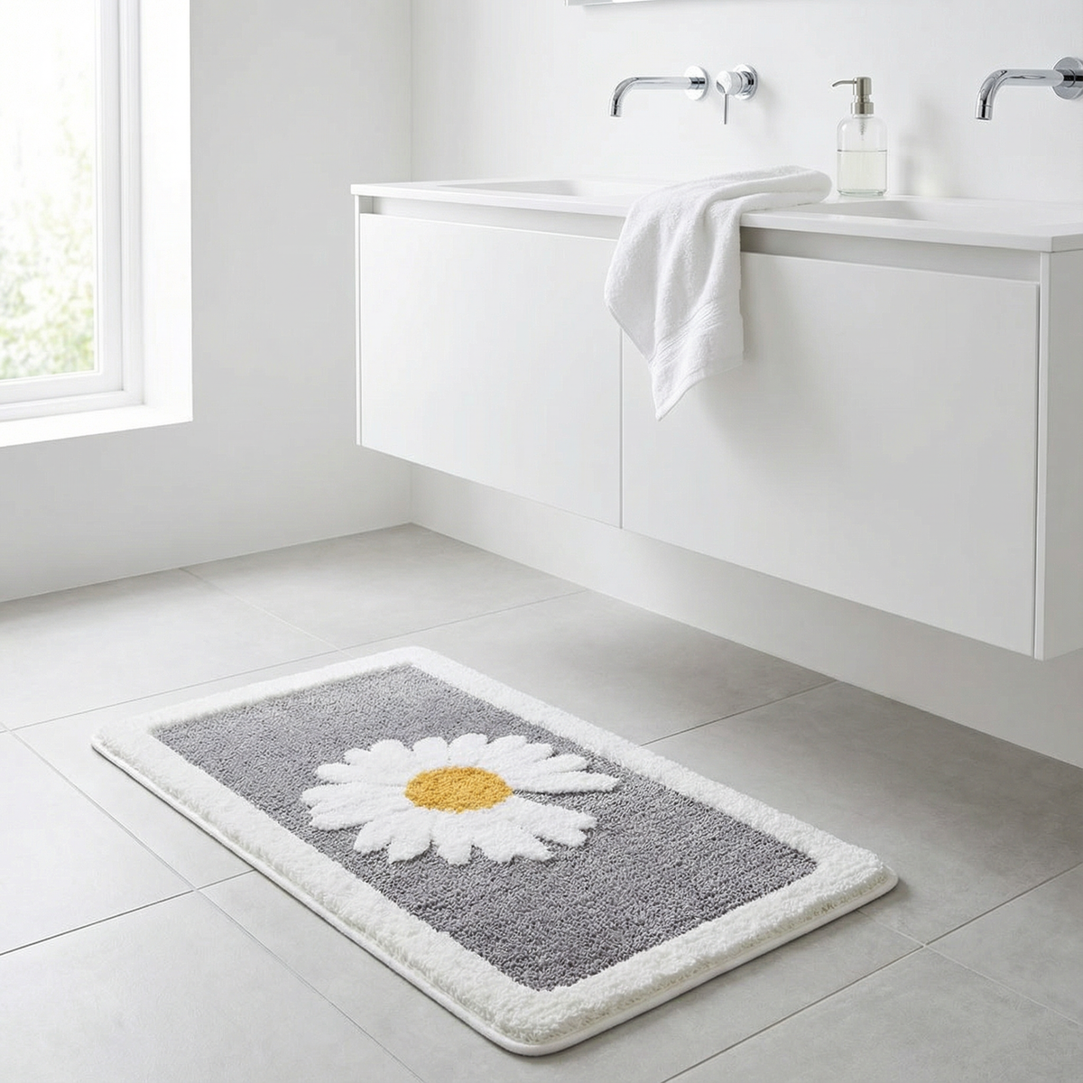 Blomstret Bademåtte i Mikrofiber