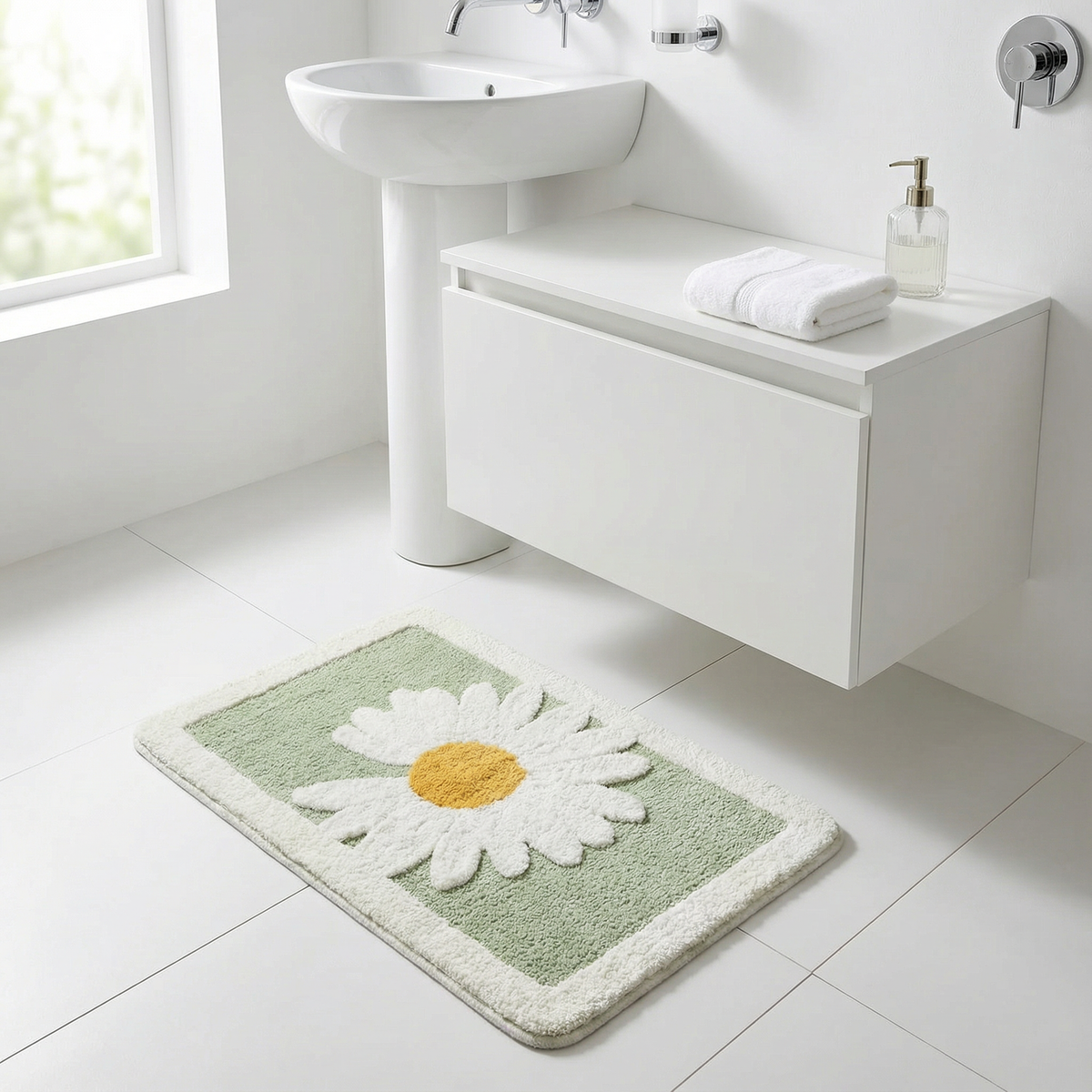 Blomstret Bademåtte i Mikrofiber