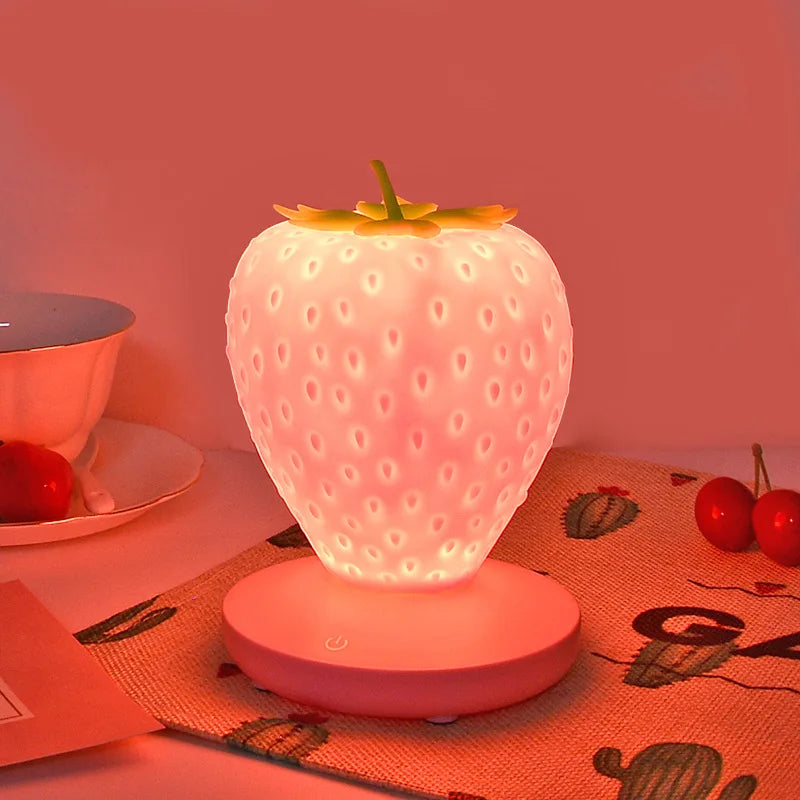 BerryGlow - Lampe de table céramique rechargeable en forme de fraise ludique pour un éclairage charmant