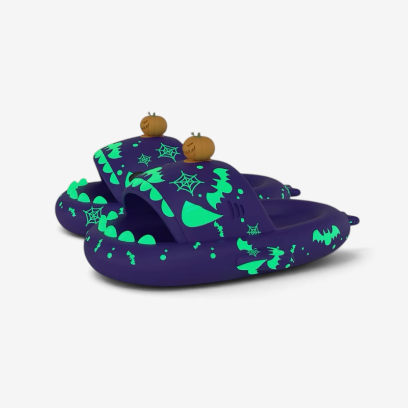 Luna - Chaussons amusants de requin pour Halloween avec motif de citrouille