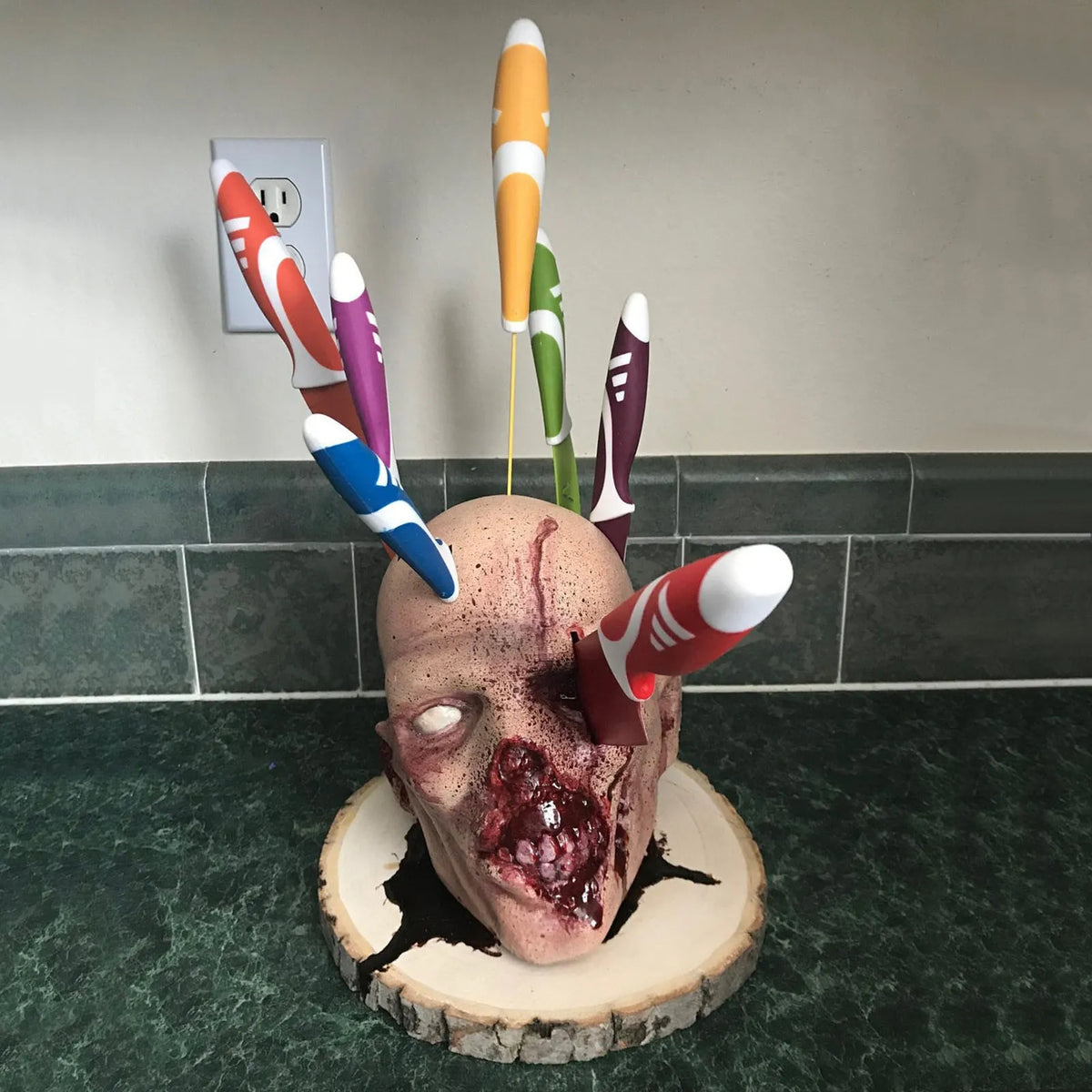 Halloween Skull Knife Holder with Knives