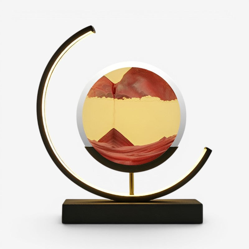 Lampe de table avec art du sable mobile et lueur LED chaude