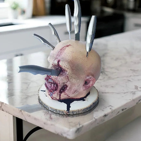 Halloween Skull Knife Holder with Knives