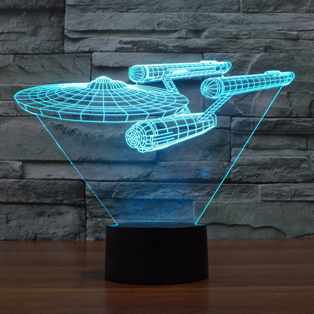HoloTrek – Lampe vaisseau spatial 3D avec LED multicolore et effet d’illusion optique
