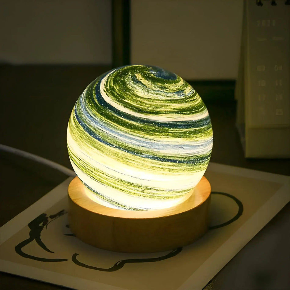 OrbitGlow - Mini lampe planète spatiale en verre 3D pour votre maison