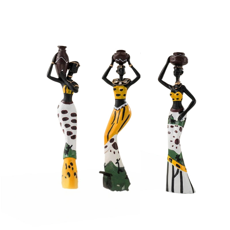 CulturaNest – Ensemble décoratif de 3 figurines avec silhouettes allongées et détails inspirés de la culture