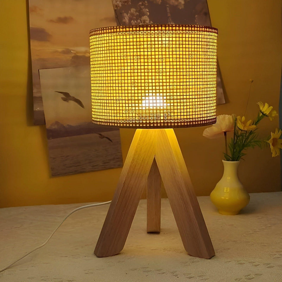 WovenWood - Håndlavet USB-drevet bordlampe med varm LED-glød