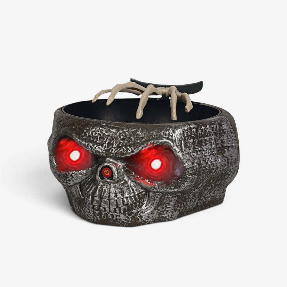 Bol à friandises d’Halloween avec main de squelette articulée