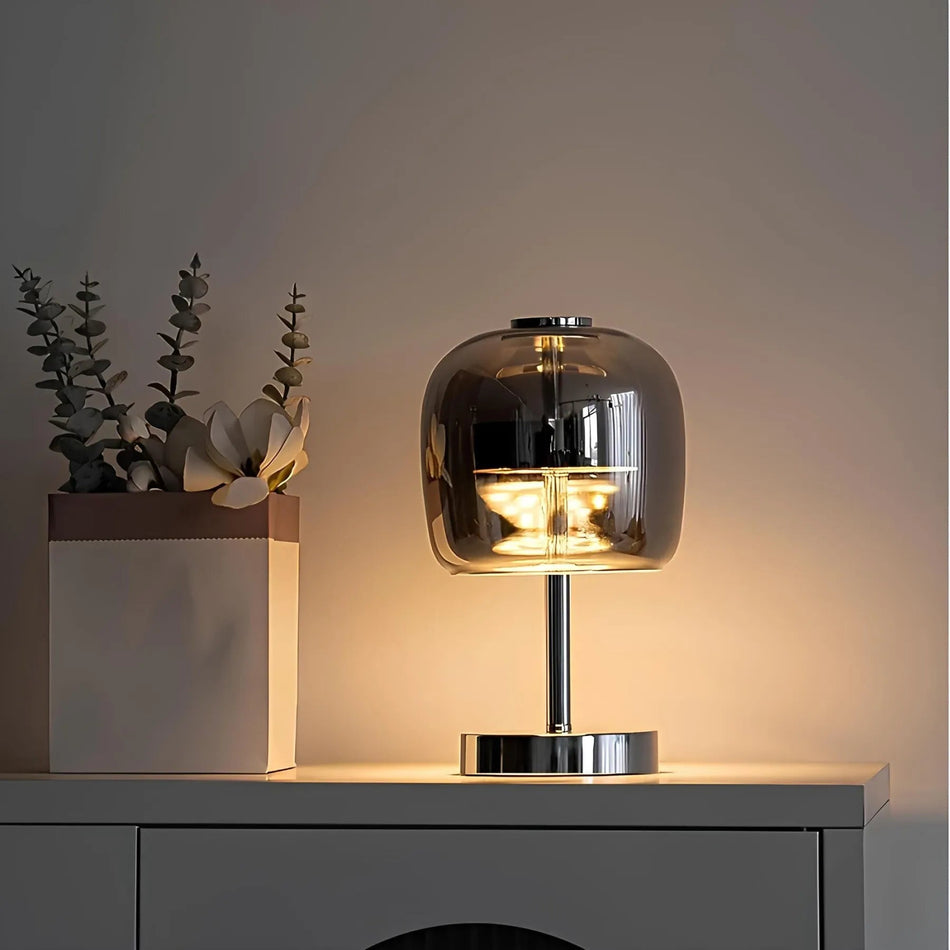NordicGlow – Lampe de table minimaliste en verre avec lumière ambiante chaude