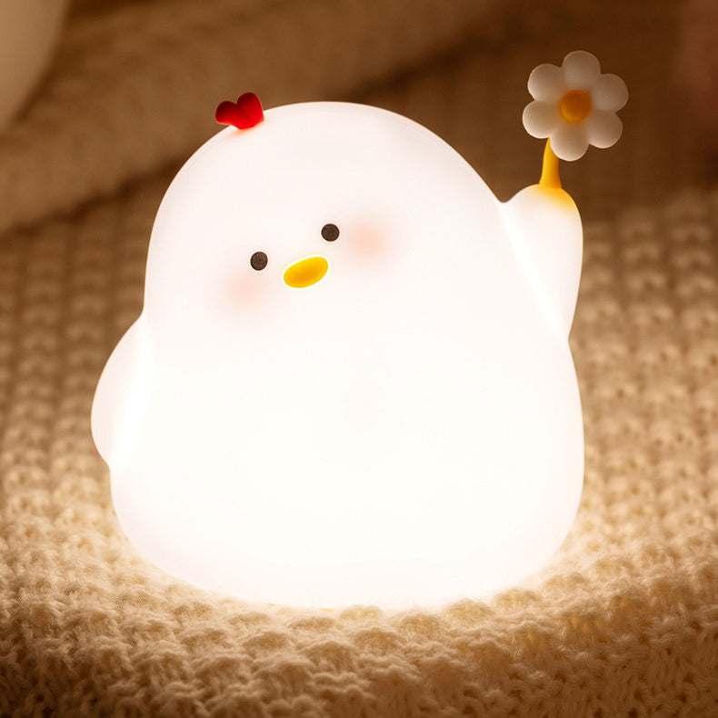 GlowCluck - Lampe de nuit poulette adorable avec fleur pour une ambiance joyeuse
