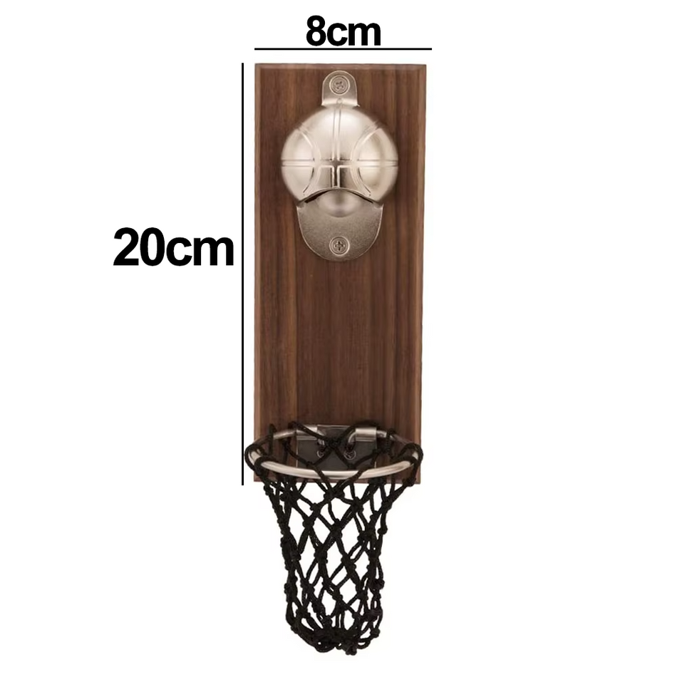 HoopCap – Ouvre-bouteille mural avec filet de basket et récupérateur de capsules