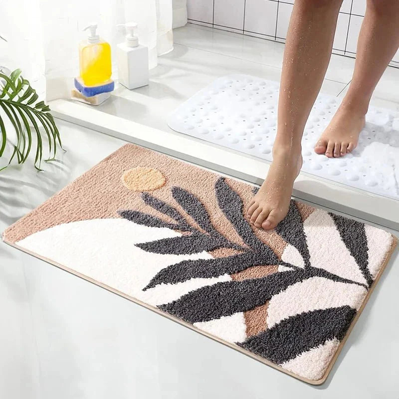 LeafLuxe - Elegant skridsikker bademåtte med stilfuldt bladdesign til et hyggeligt badeværelse