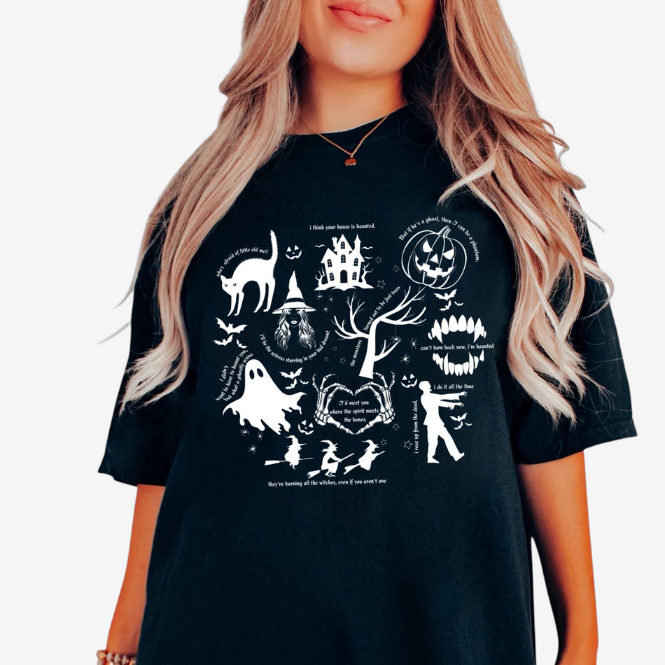 Bella - Halloween Grafisk T-Shirt med Uhyggeligt Design