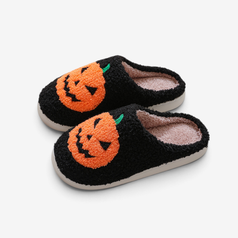 Pantoufles d’Halloween avec motif de citrouille et doublure chaude