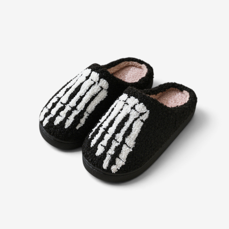 Chaussons d’Halloween avec motif squelette et doublure chaude