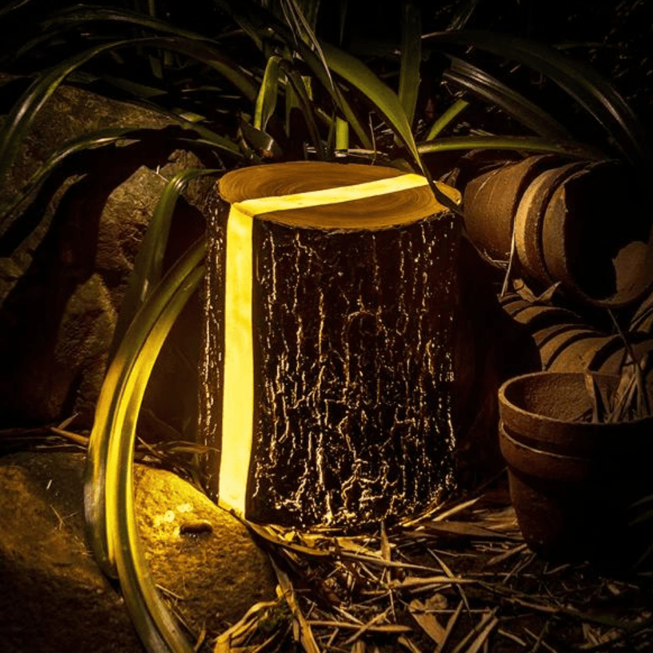 GlowLog - Lampe LED inspirée d’une souche d’arbre pour un éclairage extérieur d’ambiance