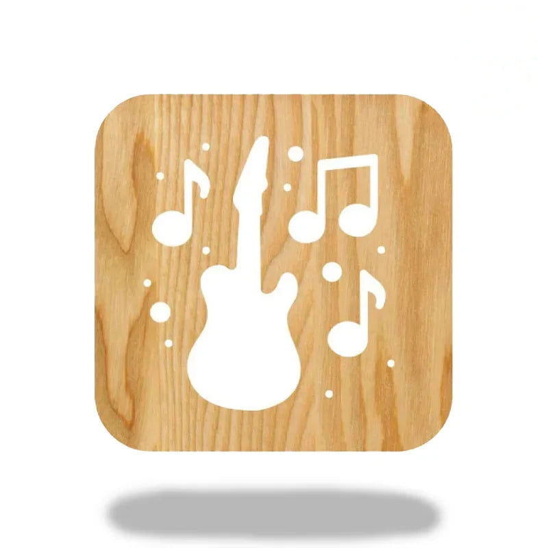 MelodyGlow - Lampe de lit en bois en forme de guitare pour une ambiance musicale