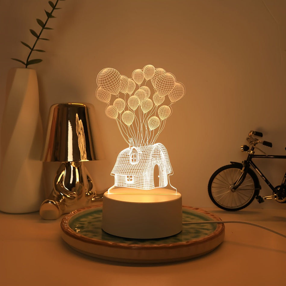 LumiGlow - Lampe de nuit LED 3D maison ballon avec alimentation USB et lueur douce