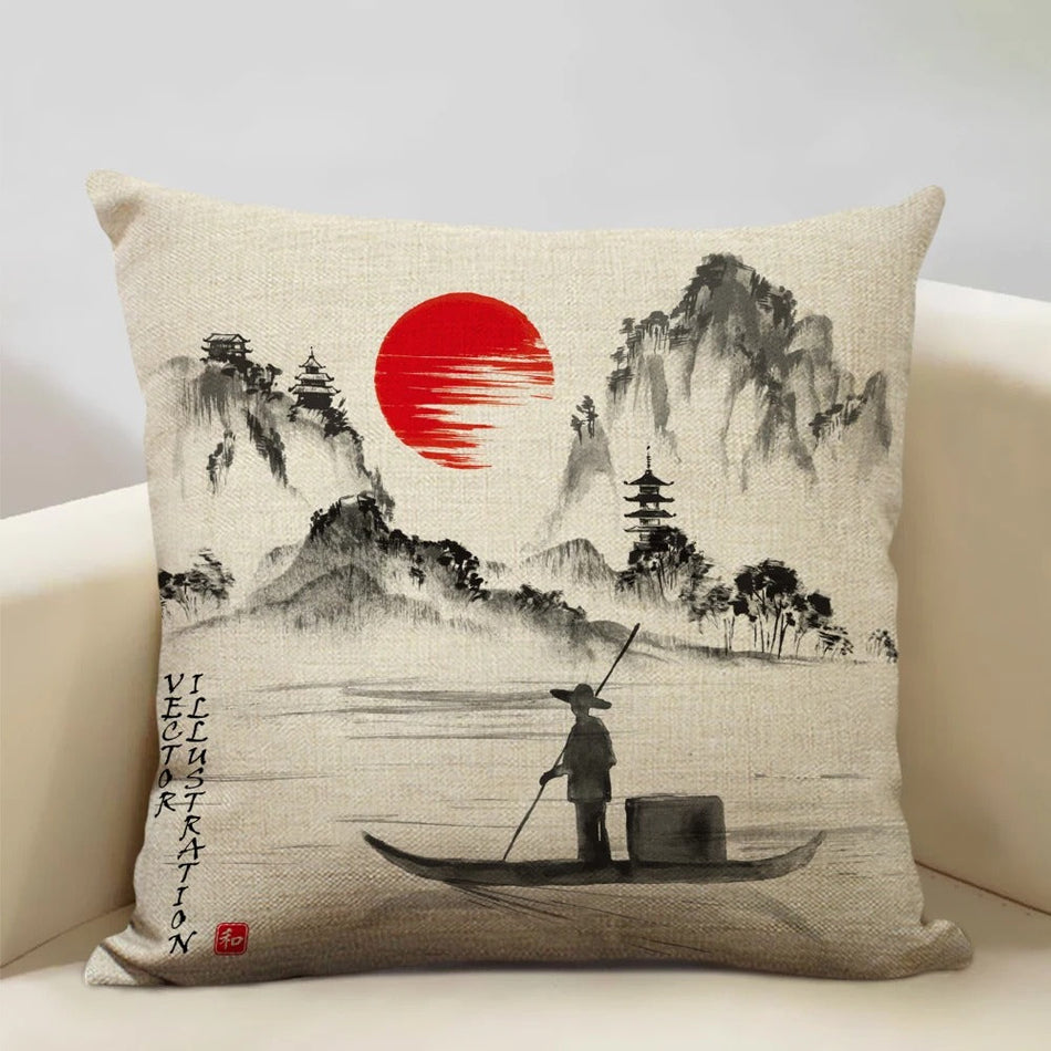 FujiVista – Pudebetræk med Ukiyo-e Mount Fuji-design til kunstnerisk boligindretning
