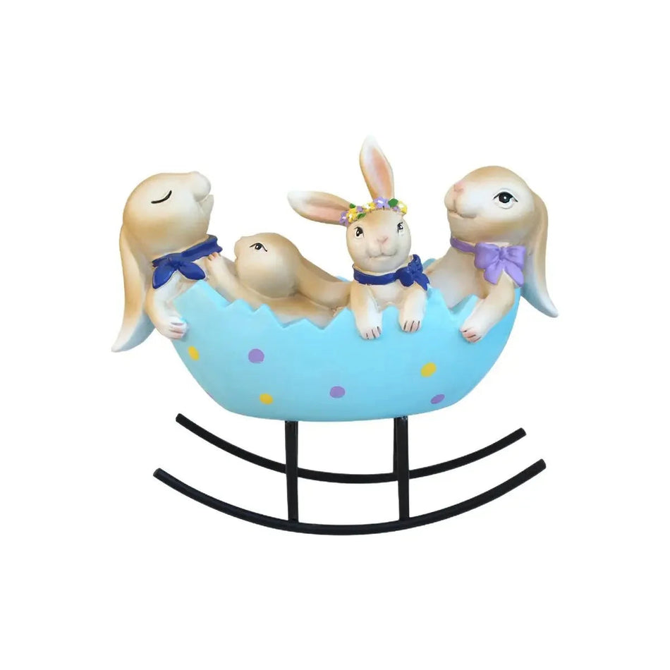 BunnyCharm – Påskehare-ornament i harpiks med gyngende æg og pastelfinish