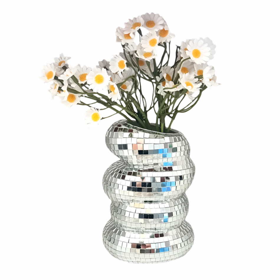 ShineGlint – Vase en verre mosaïque avec carreaux miroir et finition boule disco